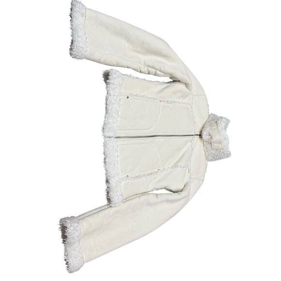 Bebe Y2K Faux Suede Jacket w/ Faux Fox Fur Trim White Cream Size Small - Picture 4 of 14